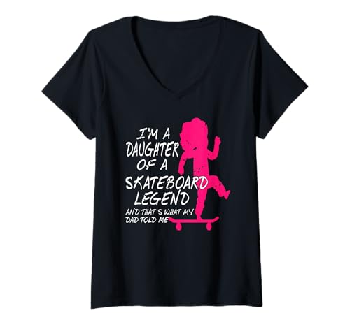 Damen Tochter eines Skateboard-Idols, fragt einfach Papa nochmal T-Shirt mit V-Ausschnitt Damen Tochter eines Skateboard-Idols, fragt einfach Papa nochmal T-Shirt mit V-Ausschnitt von Lustiger Skaterhumor für Väter und Töchter