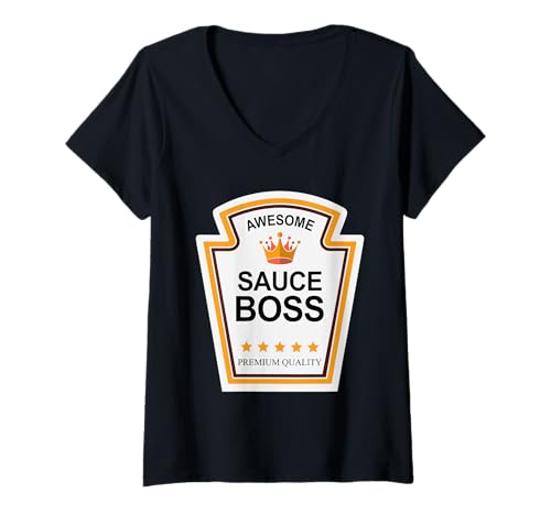 Damen Soßenboss Lustig BBQ Kochen Essen T-Shirt mit V-Ausschnitt Damen Soßenboss Lustig BBQ Kochen Essen T-Shirt mit V-Ausschnitt von Lustiger Soßenboss Koch Entwürfe
