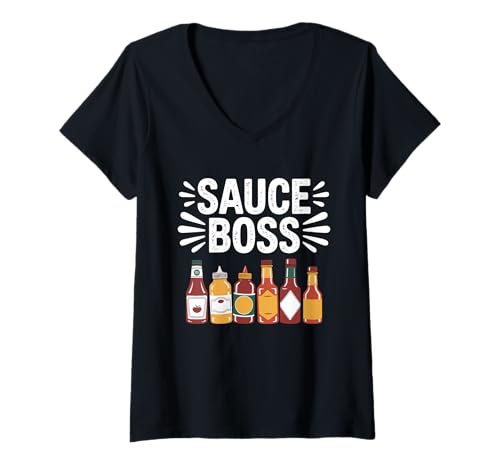 Damen Soßenboss Lustig BBQ Kochen Essen T-Shirt mit V-Ausschnitt Damen Soßenboss Lustig BBQ Kochen Essen T-Shirt mit V-Ausschnitt von Lustiger Soßenboss Koch Entwürfe