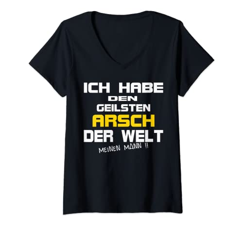 Damen Ich habe den geilsten Arsch der Welt, Lustiges Partner T-Shirt mit V-Ausschnitt von Lustiger Spruch Herren Damen Geburtstag Geschenk