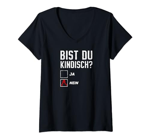 Damen Bist du kindisch? Ironische Frage mit Witz – Spaßiges Design T-Shirt mit V-Ausschnitt Damen Bist du kindisch? Ironische Frage mit Witz – Spaßiges Design T-Shirt mit V-Ausschnitt von Lustiger Spruch I Tiere & Spaß I Damen & Herren