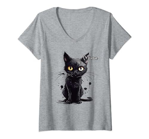 Damen Miau Katze Lustig Geschenk lustiges Katzenmotiv I Katze Miau T-Shirt mit V-Ausschnitt Damen Miau Katze Lustig Geschenk lustiges Katzenmotiv I Katze Miau T-Shirt mit V-Ausschnitt von Lustiger Spruch I Tiere & Spaß I Damen & Herren