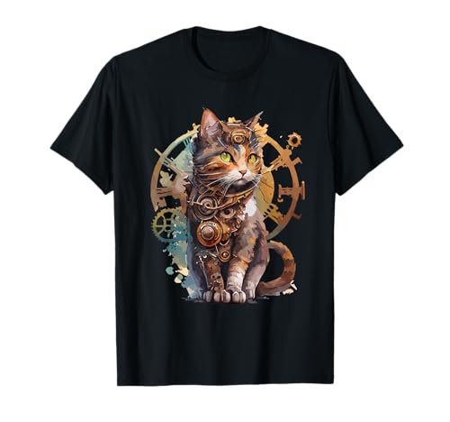 Lustiger Spruch I Tiere & Spaß I Damen & Herren Steampunk Viktorianisch Katze I Steampunk Katze T-Shirt, Schwarz, Unisex-Erwachsene, Kurzarm, Klein von Lustiger Spruch I Tiere & Spaß I Damen & Herren
