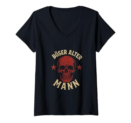 Damen Böser Alter Mann - Boser Alter Mann T-Shirt mit V-Ausschnitt von Lustiger Spruch Rentner Opa Vatertag Papa Vater