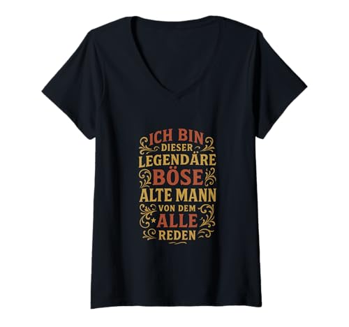 Damen Böser Alter Mann - Boser Alter Mann T-Shirt mit V-Ausschnitt von Lustiger Spruch Rentner Opa Vatertag Papa Vater