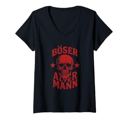 Damen Böser Alter Mann - Boser Alter Mann T-Shirt mit V-Ausschnitt von Lustiger Spruch Rentner Opa Vatertag Papa Vater