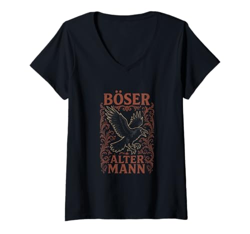 Damen Böser Alter Mann - Boser Alter Mann T-Shirt mit V-Ausschnitt von Lustiger Spruch Rentner Opa Vatertag Papa Vater