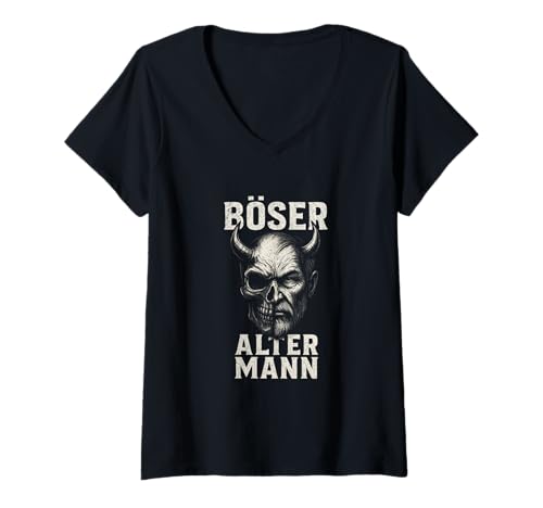 Damen Böser Alter Mann - Boser Alter Mann T-Shirt mit V-Ausschnitt von Lustiger Spruch Rentner Opa Vatertag Papa Vater