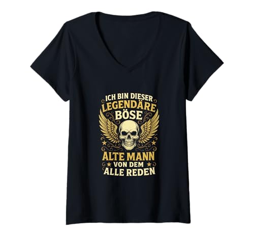Damen Böser Alter Mann - Boser Alter Mann T-Shirt mit V-Ausschnitt von Lustiger Spruch Rentner Opa Vatertag Papa Vater