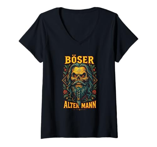 Damen Böser Alter Mann - Boser Alter Mann T-Shirt mit V-Ausschnitt von Lustiger Spruch Rentner Opa Vatertag Papa Vater