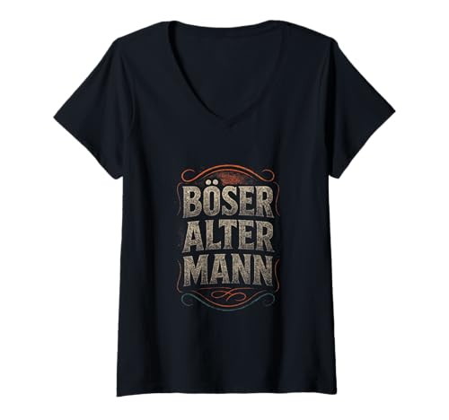 Damen Böser Alter Mann - Boser Alter Mann T-Shirt mit V-Ausschnitt von Lustiger Spruch Rentner Opa Vatertag Papa Vater
