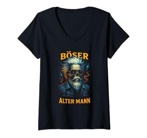 Damen Böser Alter Mann - Boser Alter Mann T-Shirt mit V-Ausschnitt von Lustiger Spruch Rentner Opa Vatertag Papa Vater