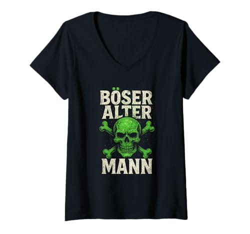 Damen Böser Alter Mann - Boser Alter Mann T-Shirt mit V-Ausschnitt von Lustiger Spruch Rentner Opa Vatertag Papa Vater