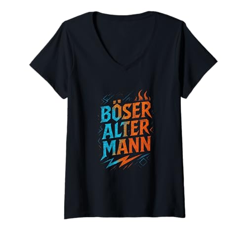 Damen Böser Alter Mann - Boser Alter Mann T-Shirt mit V-Ausschnitt von Lustiger Spruch Rentner Opa Vatertag Papa Vater