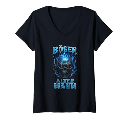 Damen Böser Alter Mann - Boser Alter Mann T-Shirt mit V-Ausschnitt von Lustiger Spruch Rentner Opa Vatertag Papa Vater