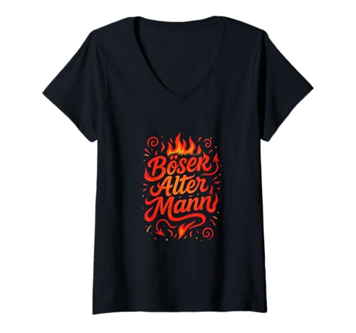 Damen Böser Alter Mann - Boser Alter Mann T-Shirt mit V-Ausschnitt von Lustiger Spruch Rentner Opa Vatertag Papa Vater