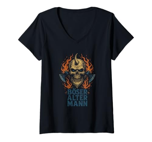Damen Böser Alter Mann - Boser Alter Mann T-Shirt mit V-Ausschnitt von Lustiger Spruch Rentner Opa Vatertag Papa Vater