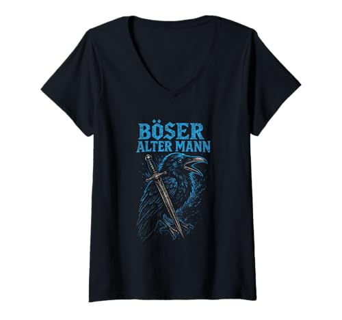 Damen Böser Alter Mann - Boser Alter Mann T-Shirt mit V-Ausschnitt von Lustiger Spruch Rentner Opa Vatertag Papa Vater