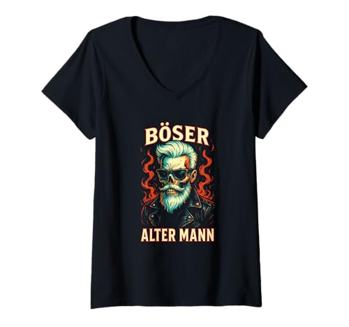 Damen Böser Alter Mann - Boser Alter Mann T-Shirt mit V-Ausschnitt von Lustiger Spruch Rentner Opa Vatertag Papa Vater