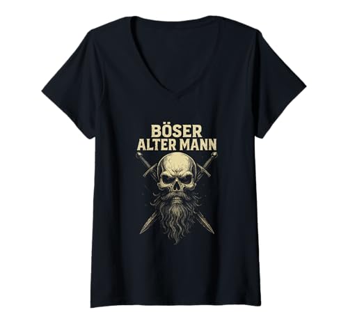 Damen Böser Alter Mann - Boser Alter Mann T-Shirt mit V-Ausschnitt von Lustiger Spruch Rentner Opa Vatertag Papa Vater
