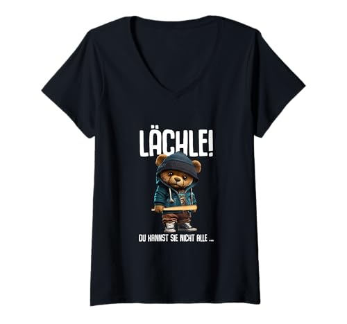 Damen Teddybär Spruch Lustig Lächle! Du Kannst Sie Nicht Alle T-Shirt mit V-Ausschnitt Damen Teddybär Spruch Lustig Lächle! Du Kannst Sie Nicht Alle T-Shirt mit V-Ausschnitt von Lustiger Spruch Sarkasmus & Spaß Damen & Herren