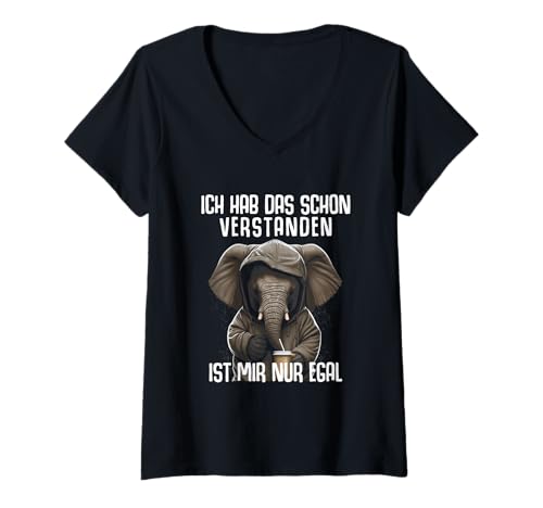 Damen Elefant Spruch Ich Hab Das Schon Verstanden Ist Mir Nur Egal T-Shirt mit V-Ausschnitt Damen Elefant Spruch Ich Hab Das Schon Verstanden Ist Mir Nur Egal T-Shirt mit V-Ausschnitt von Lustiger Spruch Tiere & Spaß Damen & Herren