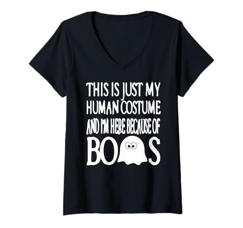 Damen Hier wegen Spukwitz und Geisterhumor unterwegs T-Shirt mit V-Ausschnitt Damen Hier wegen Spukwitz und Geisterhumor unterwegs T-Shirt mit V-Ausschnitt von Lustiger Spruch für Gespensterfans
