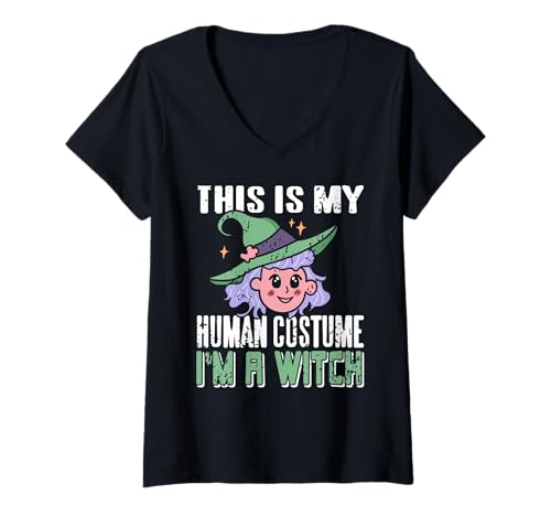 Damen Dies ist Mein menschlicher Look ich Bin Hexe T-Shirt mit V-Ausschnitt Damen Dies ist Mein menschlicher Look ich Bin Hexe T-Shirt mit V-Ausschnitt von Lustiger Spruch für Hexenliebhaberinnen