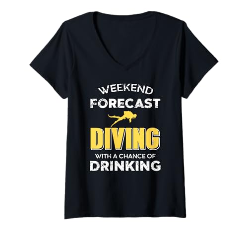 Damen Wochenendprognose Tauchen mit Trinkwahrscheinlichkeit T-Shirt mit V-Ausschnitt Damen Wochenendprognose Tauchen mit Trinkwahrscheinlichkeit T-Shirt mit V-Ausschnitt von Lustiger Spruch für Taucher Wasserfreunde Fans