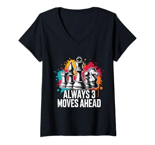 Damen Always 3 Moves Ahead lustiger Schachspieler Spruch T-Shirt mit V-Ausschnitt Damen Always 3 Moves Ahead lustiger Schachspieler Spruch T-Shirt mit V-Ausschnitt von Lustiger Spruch für schlaue Schachspieler