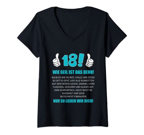 Damen 18 Jahre Junge - Wie Geil ist das denn 18. Geburtstag T-Shirt mit V-Ausschnitt Damen 18 Jahre Junge - Wie Geil ist das denn 18. Geburtstag T-Shirt mit V-Ausschnitt von Lustiger Spruch zum 18. Geburtstag
