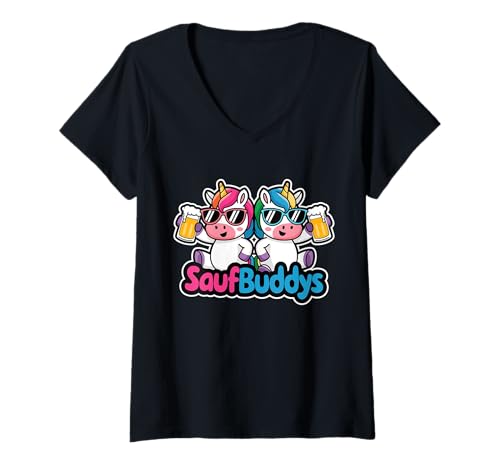 Damen Saufbuddy Saufbuddys Saufen Bier Alkohol Party Einhorn T-Shirt mit V-Ausschnitt Damen Saufbuddy Saufbuddys Saufen Bier Alkohol Party Einhorn T-Shirt mit V-Ausschnitt von Lustiger Spruch zum Saufen mit Trauzeugen Einhorn