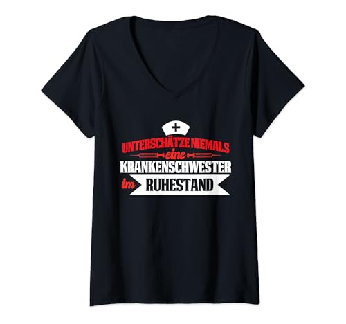 Damen Krankenschwester im Ruhestand Rente Oma Großmutter Beruf T-Shirt mit V-Ausschnitt Damen Krankenschwester im Ruhestand Rente Oma Großmutter Beruf T-Shirt mit V-Ausschnitt von Lustiger Sprüche & Geschenke Krankenschwestern