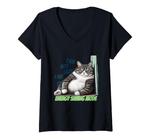 Damen lustiges sarkastisches Tier Katze Zitat ironisch T-Shirt mit V-Ausschnitt von Lustiger Tier Spruch, Lustige sarkastische Katze