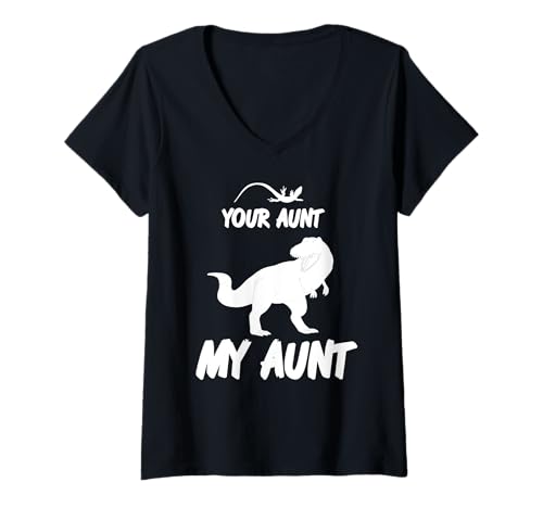 Damen Deine Tante Meine Tante Dino Familienwitz T-Shirt mit V-Ausschnitt Damen Deine Tante Meine Tante Dino Familienwitz T-Shirt mit V-Ausschnitt von Lustiger Vergleich Für Tantenliebhaber