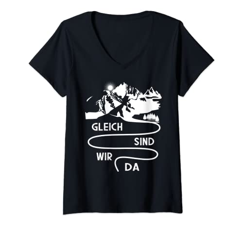 Damen Berg Wandern - Lustige Wander Sprüche - Gleich Sind Wir Da T-Shirt mit V-Ausschnitt Damen Berg Wandern - Lustige Wander Sprüche - Gleich Sind Wir Da T-Shirt mit V-Ausschnitt von Lustiger Wander Spruch Berg Wandern Geschenk