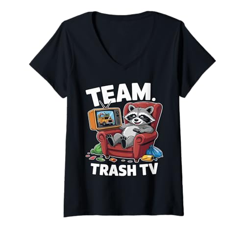 Damen Team Trash Tv Waschbär Fernseher Spaß T-Shirt mit V-Ausschnitt Damen Team Trash Tv Waschbär Fernseher Spaß T-Shirt mit V-Ausschnitt von Lustiger Waschbär Fernseher Müll Team
