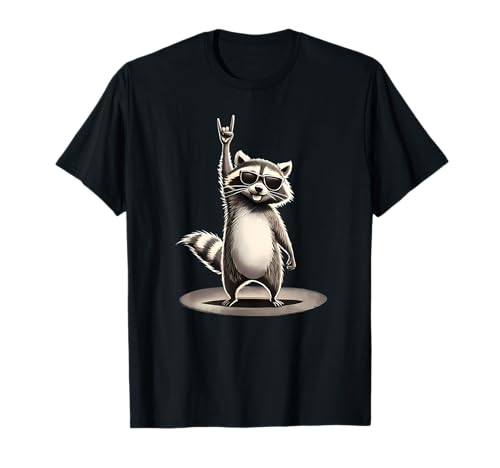 Rock Waschbär Mit Sonnenbrille Rockhand Geschenk Männer T-Shirt von Lustiger Waschbär Rock Musik Fan 80er Jahre Outfit