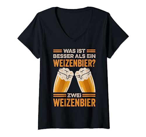 Damen Was ist besser als ein Weizenbier? Zwei Weizenbier Genuss T-Shirt mit V-Ausschnitt Damen Was ist besser als ein Weizenbier? Zwei Weizenbier Genuss T-Shirt mit V-Ausschnitt von Lustiger Weizenbier Spruch Weizenbier Liebhaber