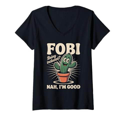 Damen FOBI, der dazugehört Nein, Danke, Mir geht es gut Lustige in T-Shirt mit V-Ausschnitt Damen FOBI, der dazugehört Nein, Danke, Mir geht es gut Lustige in T-Shirt mit V-Ausschnitt von Lustiger Witz über introvertierte Kakteen FOBI-Lie