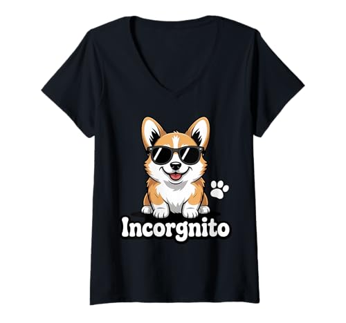 Damen Inckorgnito Sonnenbrille lustiger Corgi -Haustier Humor T-Shirt mit V-Ausschnitt Damen Inckorgnito Sonnenbrille lustiger Corgi -Haustier Humor T-Shirt mit V-Ausschnitt von Lustiger cooler Corgi -Hundebesitzer