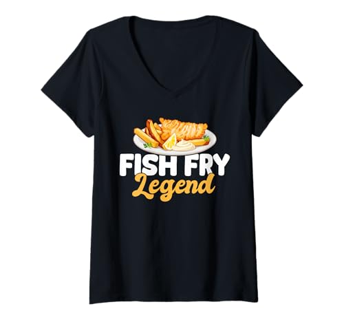 Damen Fish Fry Legend Fried Fish T-Shirt mit V-Ausschnitt Damen Fish Fry Legend Fried Fish T-Shirt mit V-Ausschnitt von Lustiger frittierter Fisch Design Idee