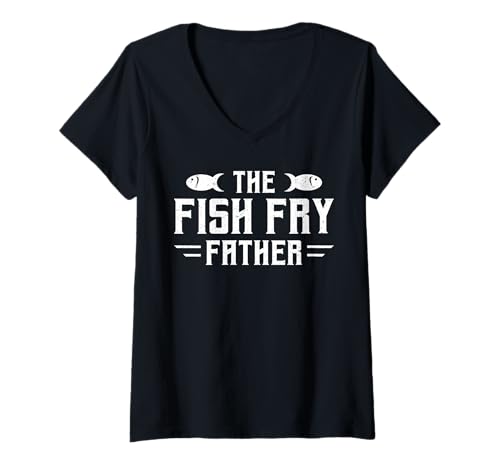 Damen The Fish Fry Father Dad Fathers Day Fried Fish T-Shirt mit V-Ausschnitt Damen The Fish Fry Father Dad Fathers Day Fried Fish T-Shirt mit V-Ausschnitt von Lustiger frittierter Fisch Design Idee