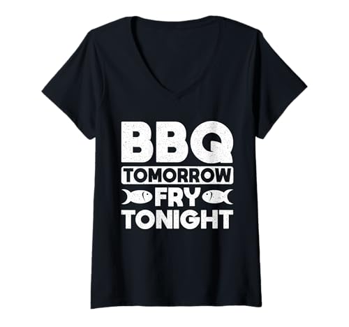 Damen BBQ Tomorrow Fry Tonight Fish Fry Fried Fish T-Shirt mit V-Ausschnitt Damen BBQ Tomorrow Fry Tonight Fish Fry Fried Fish T-Shirt mit V-Ausschnitt von Lustiger frittierter Fisch Designs Idee