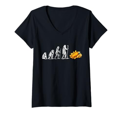 Damen Evolution Fish Fry Fried Fish T-Shirt mit V-Ausschnitt Damen Evolution Fish Fry Fried Fish T-Shirt mit V-Ausschnitt von Lustiger frittierter Fisch Designs Idee