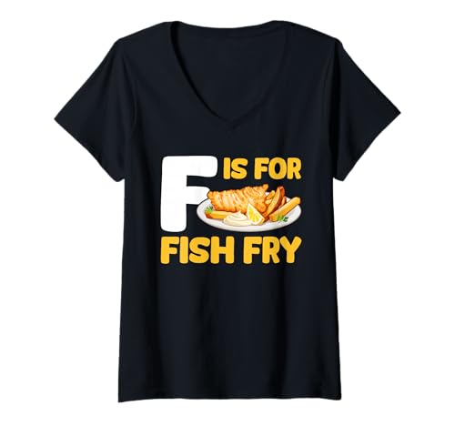 Damen F is for Fish Fry Fried Fish T-Shirt mit V-Ausschnitt Damen F is for Fish Fry Fried Fish T-Shirt mit V-Ausschnitt von Lustiger frittierter Fisch Designs Idee