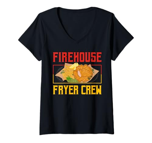 Damen Firehouse Fryer Crew Fish Fry Fried Fish T-Shirt mit V-Ausschnitt Damen Firehouse Fryer Crew Fish Fry Fried Fish T-Shirt mit V-Ausschnitt von Lustiger frittierter Fisch Designs Idee