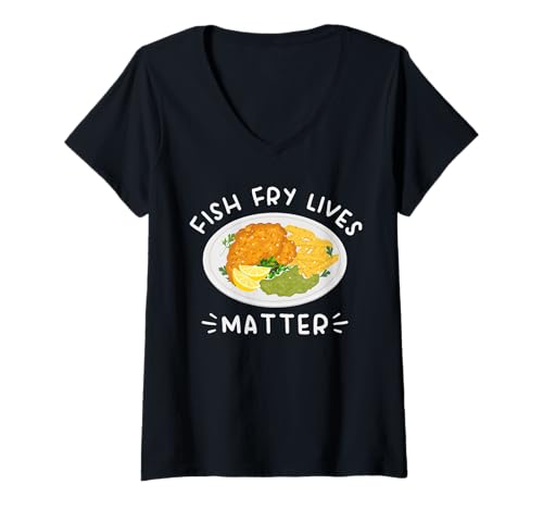 Damen Fish Fry Fried Fish T-Shirt mit V-Ausschnitt Damen Fish Fry Fried Fish T-Shirt mit V-Ausschnitt von Lustiger frittierter Fisch Designs Idee