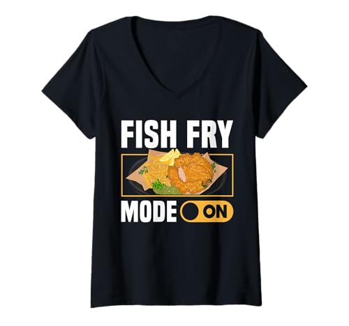 Damen Fish Fry Mode On Fried Fish T-Shirt mit V-Ausschnitt Damen Fish Fry Mode On Fried Fish T-Shirt mit V-Ausschnitt von Lustiger frittierter Fisch Designs Idee