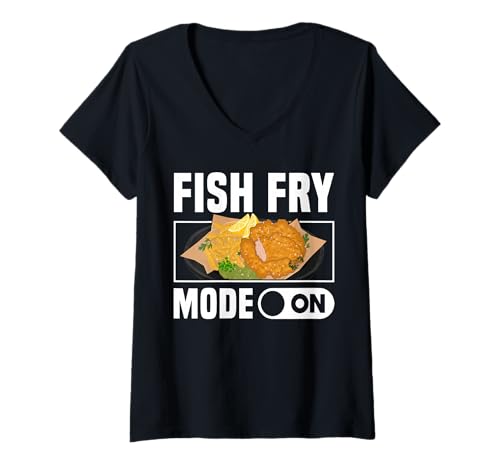 Damen Fish Fry Mode On Fried Fish T-Shirt mit V-Ausschnitt Damen Fish Fry Mode On Fried Fish T-Shirt mit V-Ausschnitt von Lustiger frittierter Fisch Designs Idee